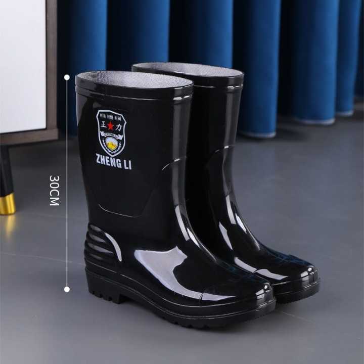 China JunJing Men's Mid-Calf Knee-High Rain Boots Mine Cave Construction Site Wear Resistance Non-Slip Labor Protection Rubber Shoes Waterproof Cotton-Padded Warm-Keeping Rubber Boots