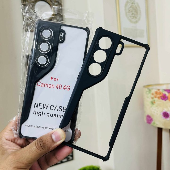Ultra-Hybrid Crystal Clear Back Cover Case for Tecno Camon 40 4G | Total Camera Protection | Shockproof Design | Transparent Back (PC & TPU) Tecno Camon 40 4G (Black Bumper) TecnoCamon40BackCase