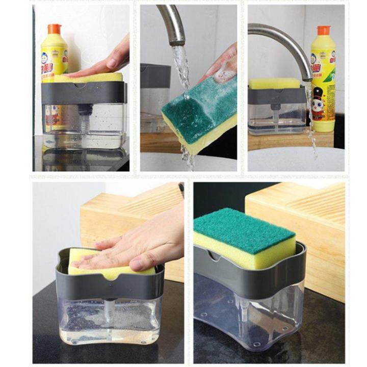 2 In1 Kitchen Liquid Soap Pump Dispenser Sponge Holder Press Countertop Rack With Sponge Holder Kitchen Cleaner