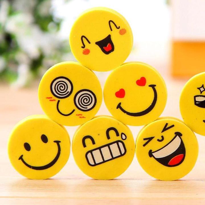 Smile Face Emoji Erasers - 12 Pcs