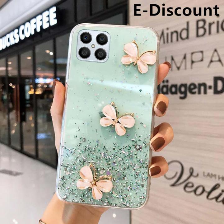 Phone Case Honor X8 Back Cover Shiny Ring Case Glitter Soft Transparent Butterfly Cases for Honor X8 Case Stars Moon Girls