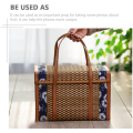 Picnic Woven Basket Wicker Storage Bag Handle Folded Fruit Shopping Food Handle Rattan Grass Foldable Bamboo Basket Easy to Use B.
