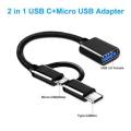2 in 1 OTG Adapter Cable Type-C + Micro USB to USB Female – Plug & Play OTG Converter.