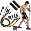 11 Pcs Resistance Band Set With Ankle straps door strap and carrying bag with box, made in china.