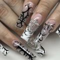 24pc French artificial nails with designs y2k butterfly 3D charms press on nails XLong ballet coffin false nails with rhinestone. 