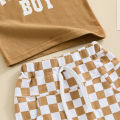 Toddler Baby Boys Clothing Casual Short Sleeve Letters Print T-shirt with Plaid Shorts Sets Summer Outfits Clothes. 