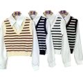 Vest Vest Autumn Women's New Design Sense Niche Wear Knitted Striped Loose V Collar Fake Two Pieces Shirts. 