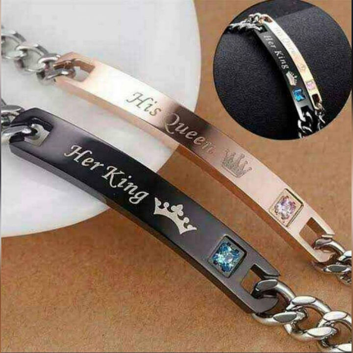 Trendy - Metal - Unisex - Strand Looking - Crown Design - Stainless Steel - Couple Bracelets for Lovers Gift