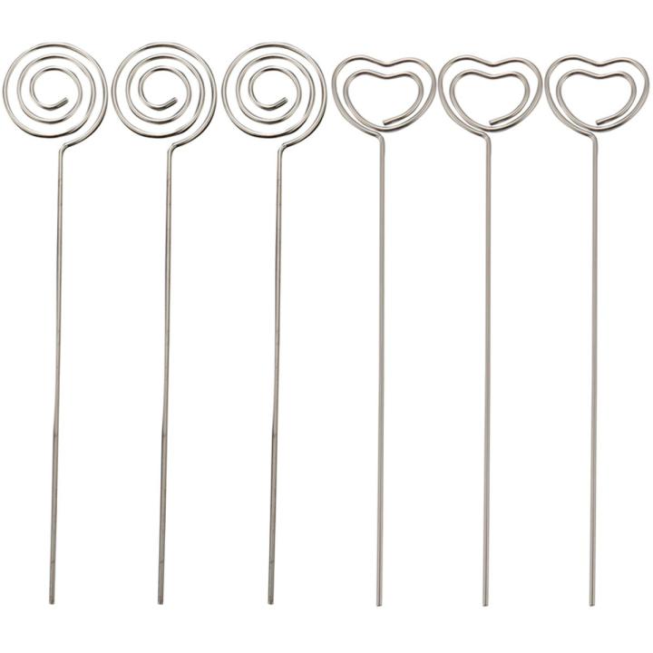 60 Pieces Metal Wires Memo Clip Note Card Holders Table Number Clip Photo Stand for Wedding Party Cake Decor, Round and Heart Shape, Silvery