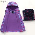 Dubbped Kids Girls Flower Purple Rain Jacket Waterproof Coat Lightweight Hooded Warm Lined Raincoats Windbreakers.