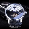 Forsining Man Watch Relogio Automatic Mechanical Black White Moon Phase Business Skeleton Tourbillon Leather Band Masculino.