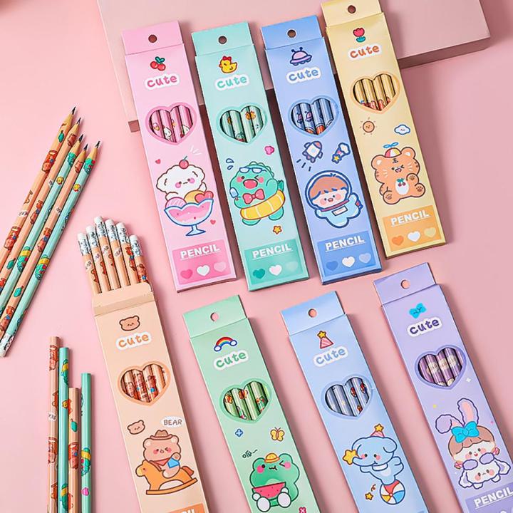6Pcs/Set Cute Kawaii Cartoon Pencil HB Sketch Items Drawing Stationery Student School Office Supplies for Kids Gift
