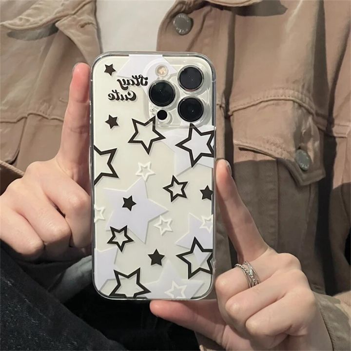 Korean%20Cute%20Y2k%20Star%20Transparent%20Phone%20Case%20For%20iPhone%2014%2013%2012%2011%20Pro%20Max%20X%20XR%207%208%20Plus%20SE%203%20Lovely%20Shockproof%20Soft%20Cover%20Funda%20-%20Image%202