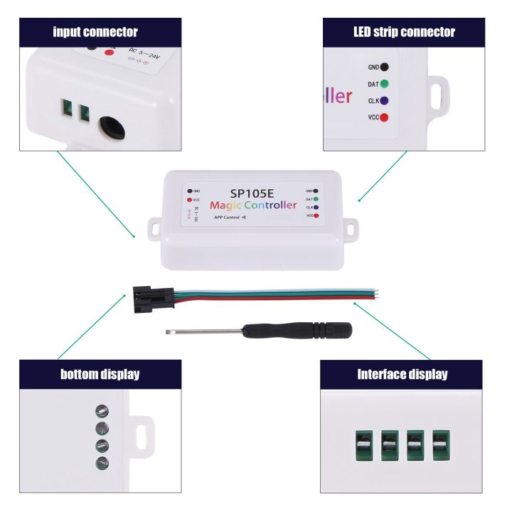 SP105E%20Wireless%20Bluetooth%20Controller%20APP%20WS2811%20WS2812B%20WS2801%20SK6812%20APA102%20Individually%20Addressable%20Programmable%20LED%20Strip%20Pixel%20Module%20Panel%20Light%20DC5V-24V%20for%20IOS/Android%20-%20Image%205