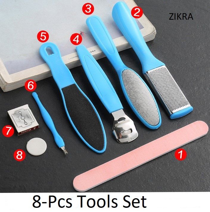 Pedicure Kit Callus Remover Stainless Steel Pedicure Rasp Tools Feet Exfoliating Scrubber 8 Pcs/Set