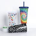 710ml Straw Cup With Lid Color Change Coffee Cup Reu Cups Plastic Tumbler Matte Finish Reu Plastic Cup.