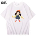 Fun Cartoon Girl Letter Print Short-Sleeve T T-shirt Women's Top Couple Casual Japanese Versatile College Style chic. 