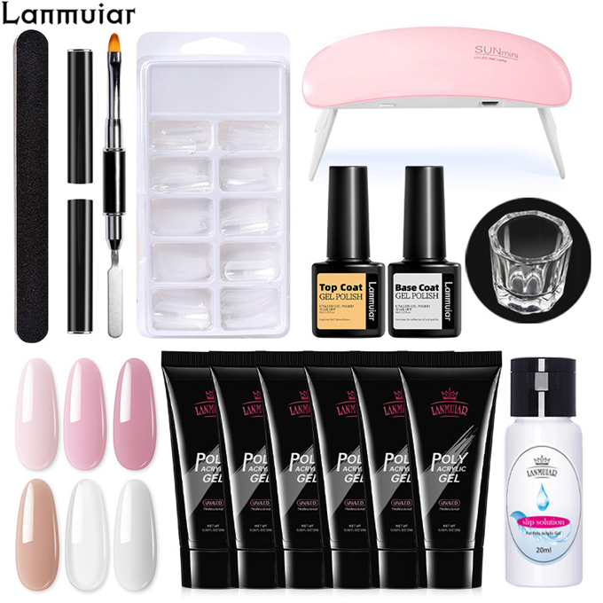 LanmuiarCross-border 6 colors 14 pieces set nail extension cream 15ml paper-free crystal extension JIAOuv phototherapy JIAO baking lamp