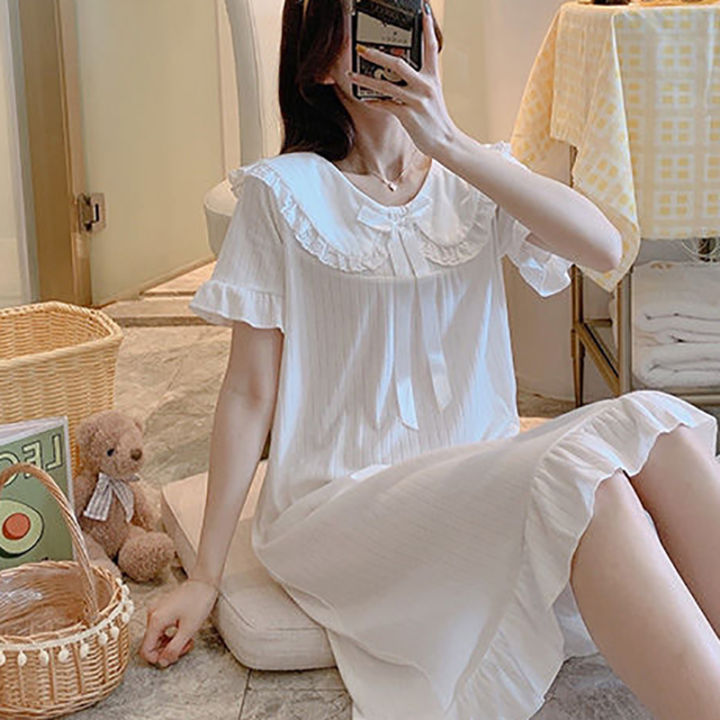 IELGY%20long%20nightdress%20Korean%20version%20ins%20summer%20pajamas%20women%20short-sleeved%20home%20service%20thin%20skirt%20-%20Image%203