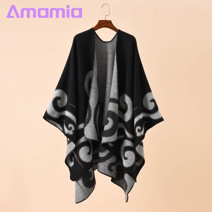 Amamia%20Women%20Autumn%20Cape%20Irregular%20Hem%20Contrast%20Color%20Fall%20Poncho%20-%20Image%202