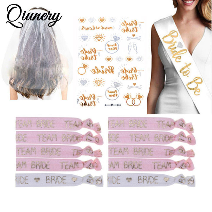 13pcs Party Supplies Bride To Be Stretch Bracelet Elastic Band Wedding Veil Set For Bridal Party Bachelorette Party