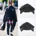 Girl Fashion Leather Lapel Tassel Motorcycle Leather Jacket Spring Autumn Kids Jackets for Girls.