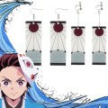 Fashion Acrylic Tanjiro Earrings Demon Slayer Earrings Anime Cosplay Props Hanafuda Drop Long Earrings for Women Girls Jewelry.