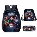 New Demon Slayer Anime Backpack Kamado Tanjirou Student School Bags Kimetsu No Yaiba Bags Girls Boys Three-Pieces Notebook Bag. 
