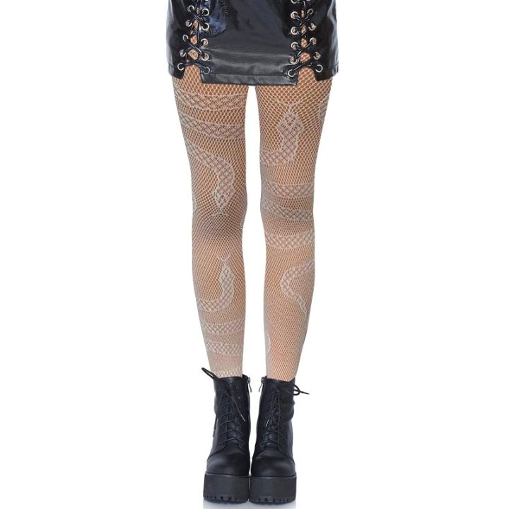 Women%20Dark%20Alternative%20Fishnet%20Tights%20Hosiery%20Snake%20Jacquard%20Pantyhose%20-%20Image%202