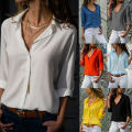 Women Fashion V Neck Button Work Office Blouse Shirt Female Chiffon Blouse. 