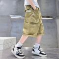Khaki cargo shorts, men's summer, American, loose, retro, five-point pants, trendy brand, wear sports pants black. 