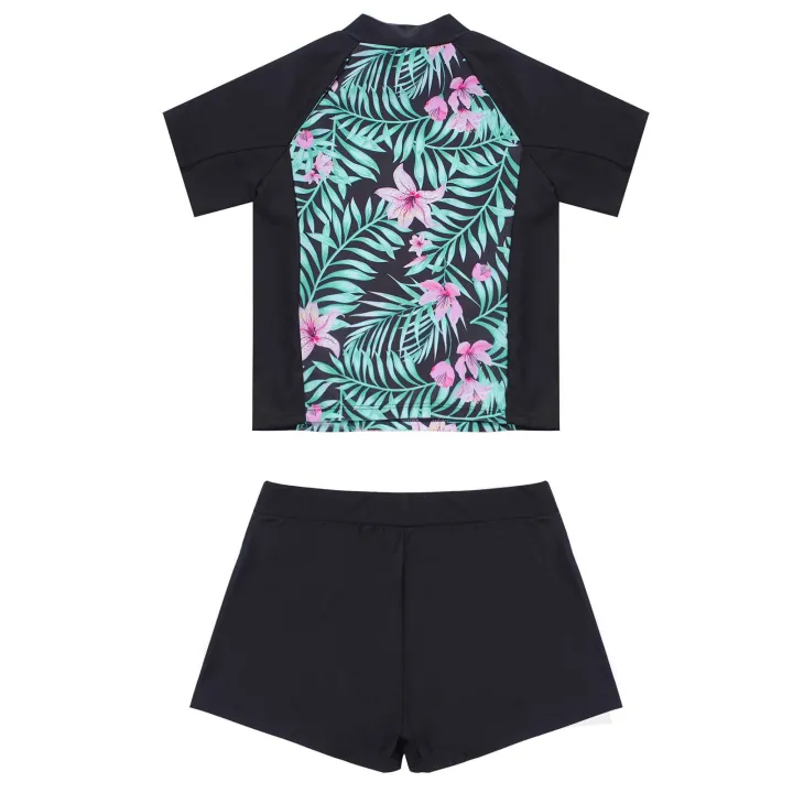 2Pcs%20Kids%20Girls%20Swimming%20Suit%20Round%20Neck%20Short%20Sleeves%20Floral%20Print%20Top%20Drawstring%20Boyshorts%20Beach%20Swimwear%20Bathing%20Suits%20-%20Image%204