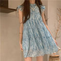 Printed A Line Above Knee Mini Dress Chiffon A Line Loose O-neck Casual Dresses. 