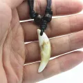 Men's Necklace Woman's Bone Pendant Tibetan Amulet Fangs Real Natural Tooth Vintage Tibet Wolf Tooth Charm White Brown Ecru. 