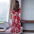 Women Floral Long Dress 2023 Casual Fashion Chiffon A Line V Neck Short Sleeve Dress Summer Elegant Fashion Comfortable Dresses. 