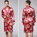 Fashion Men Satin Chinese Style Big Dragon Kimono Embroidery Simulation Silk Bathrobe Pajamas Sleepwear Gown Bath Robe Nightwear. 