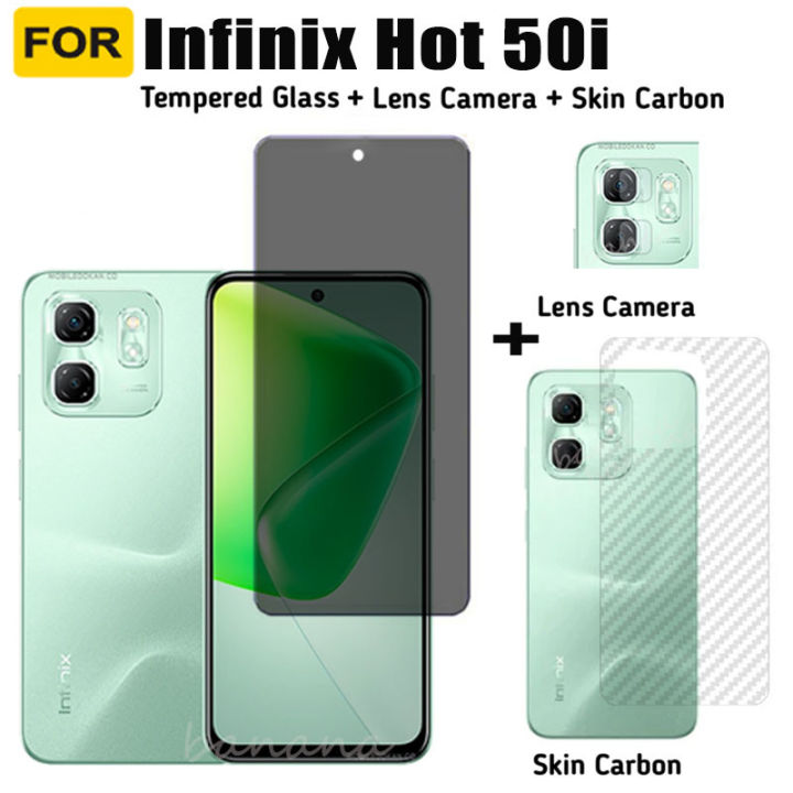 infinix Hot 50i Anti-Spy Tempered Glass for Hot 40i 40 Pro 30i 30 Play Privacy Screen Protector 3 in 1 Carbon Fiber Film and Camera Protector
