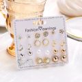12 Pairs/set Crystal Rhinestone Flower Stud Earring For Women Heart Stars Snowflakes Combination Earrings Jewelry Accessories.