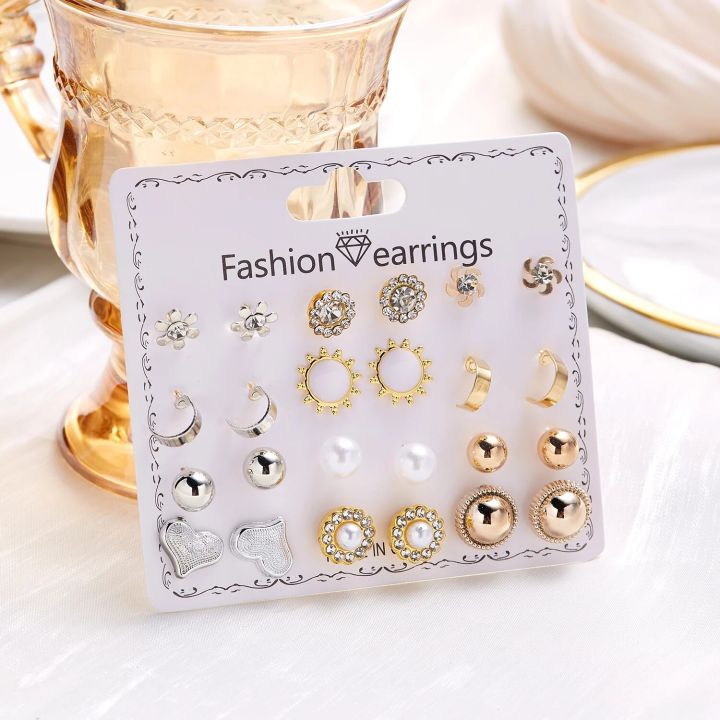 12%20Pairs/set%20Crystal%20Rhinestone%20Flower%20Stud%20Earring%20For%20Women%20Heart%20Stars%20Snowflakes%20Combination%20Earrings%20Jewelry%20Accessories%20-%20Image%203