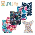 Flower ! ALVA Baby Cloth Diaper 【without insert】Printed Reusable Washable Pocket Nappy One Size Adjustable Fit 3-15kg Newborn To 3 Years Old Babies. 
