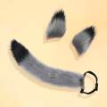 Fox Ears Tail Cosplay Props Set, Hair Clip Ears Adjustable Tail Size Imitation Fox Costumes for Carnival Costume Party Girls , Gray Black.