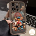 Art Painting Cartoon Colored Graffiti Mario Case Compatible for IPhone 8 7Plus XR 12 14 11 13 15 Pro Max 8 6 7 15 6S Plus X XS Max SE 2020 Couple Angel Eyes Soft Case.