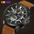 SKMEI 2059 Fashion Mens Sports Watches For Men Luxury Leather Quartz Wrist Watch Calendar Clock Man Business Casual Watch. 