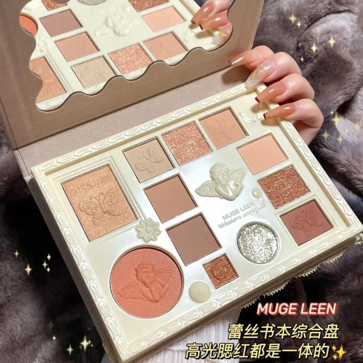 Makeup Sets Lace Vintage Angel Glitter Eyeshadow Palette with Mirror Make Up Kit Highlight Blush Make Up Set for Women