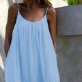 Summer Dress Beach Vacation Wear For Women Casual Sling Solid Color Sleeveless U-neck LooseMaterial Composition.