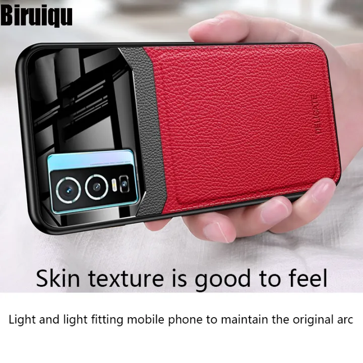 Biruiqu%20For%20VIVO%20Y76%205G%20Hybrid%20Soft%20TPU%20Leather%20Tempered%20Glass%20Shockproof%20Case%20Cover%20-%20Image%202