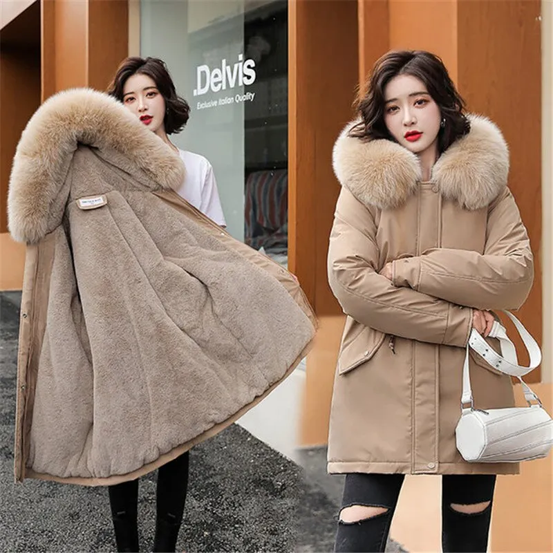 Winter Coat Women 2022 Plus Velvet Parkas Solid Jackets