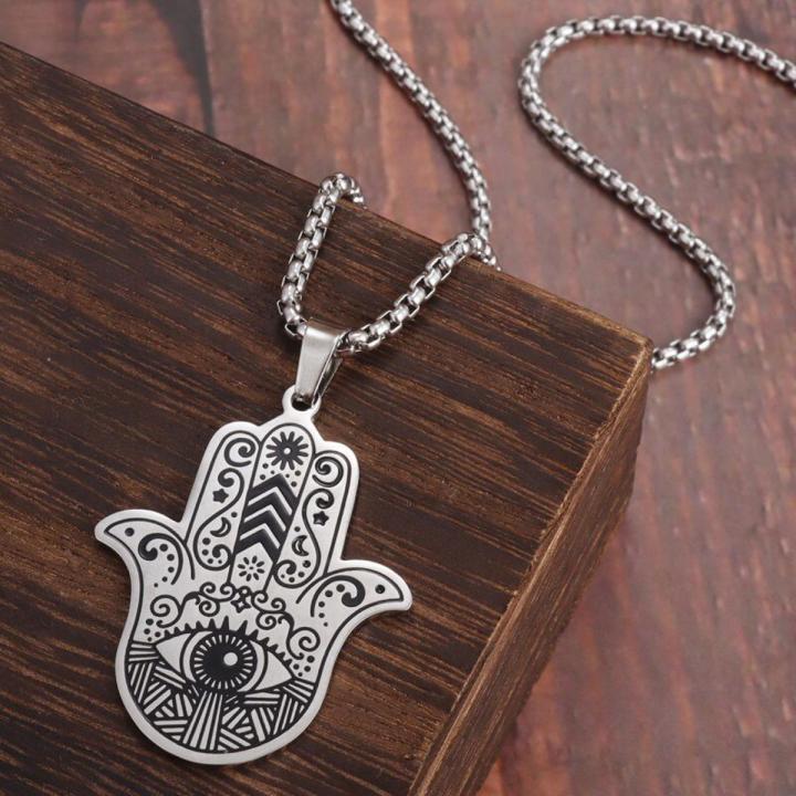 Spiritual Fatima Hand Hamsa Pendant Necklace Woman Evil Eye Vintage Jewelry Men Necklace