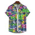 Hawaiian Shirt Short-Sleeved Shirt Men's Lapel Button-Down Shirt Graffiti Print Clothing Street Casual Loose Clothes 2024Fashion.