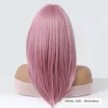 Medium Length Pink Layered Synthetic Wigs with Bangs Colorful Hair Pink Straight Wig for Cosplay Party Heat Resistant Fiber. 